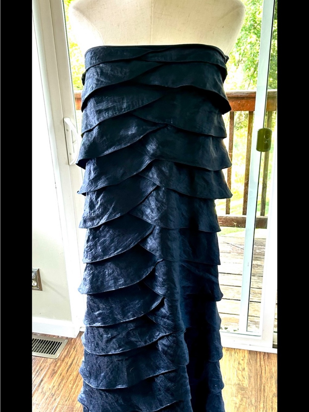 Adriana Papell Women's Navy Blue Layered Ruffle Maxi Dress Size 8